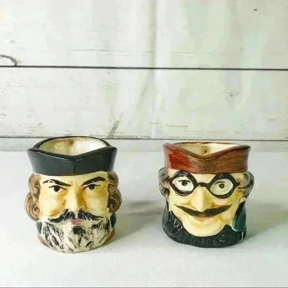 (2) Vintage Toby Mugs Cups Jug Pitcher Creamer Character Colonial Man Face Japan